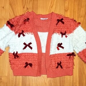 Mighty Fine Pink White Cute Cardigan Sweater with Bows || Medium GUC
